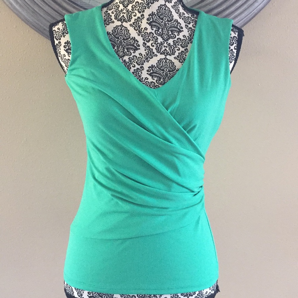 Green Ann Taylor top with wrap front detail